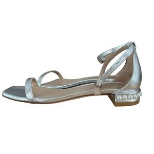 Stuart Weitzman Nudist Curve Pearl Heel Silver Women's Sandals